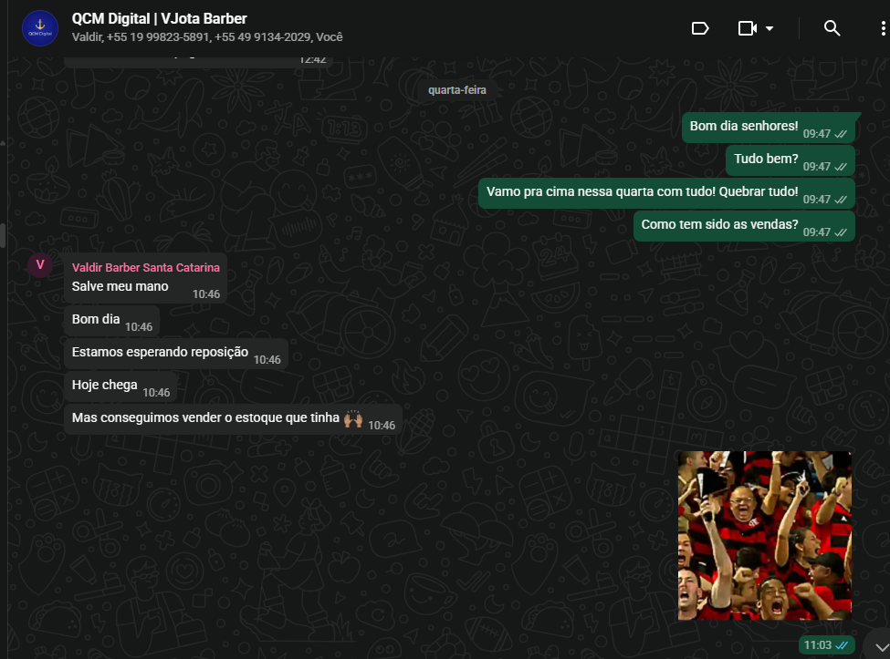 Depoimento WhatsApp — Valdir Barber Santa Catarina: conseguimos vender o estoque que tinha